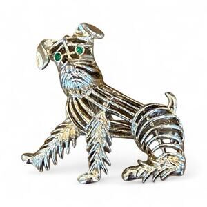Dog Brooch Silver Tone Rhinestone Eyes Open Work Vintage Gerrys Signed 1960s